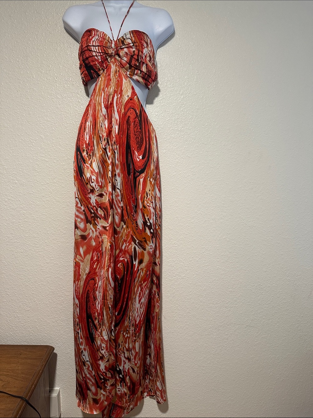 Strapless orange Swirl Maxi Dress